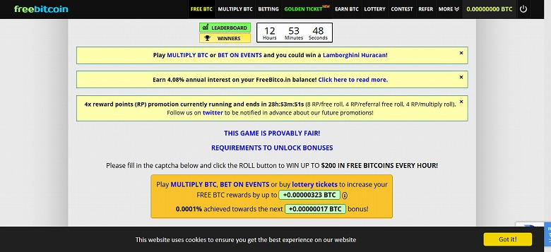 「FREE BTC」をクリック